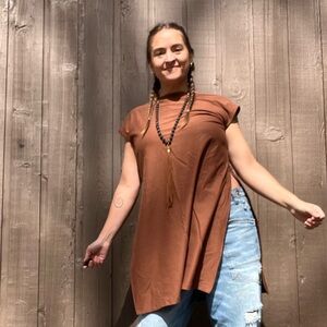 Eileen Fisher Rust Silk Shift Tunic Dress Size Small